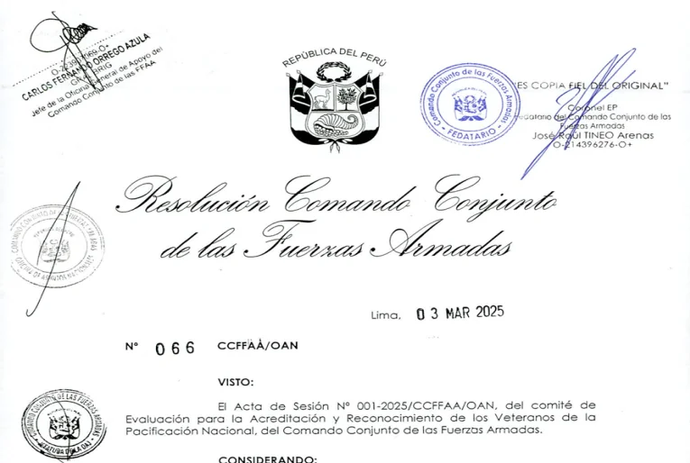 Proceso de Acreditación y Reconocimiento como Veterano de la Pacificación Nacional